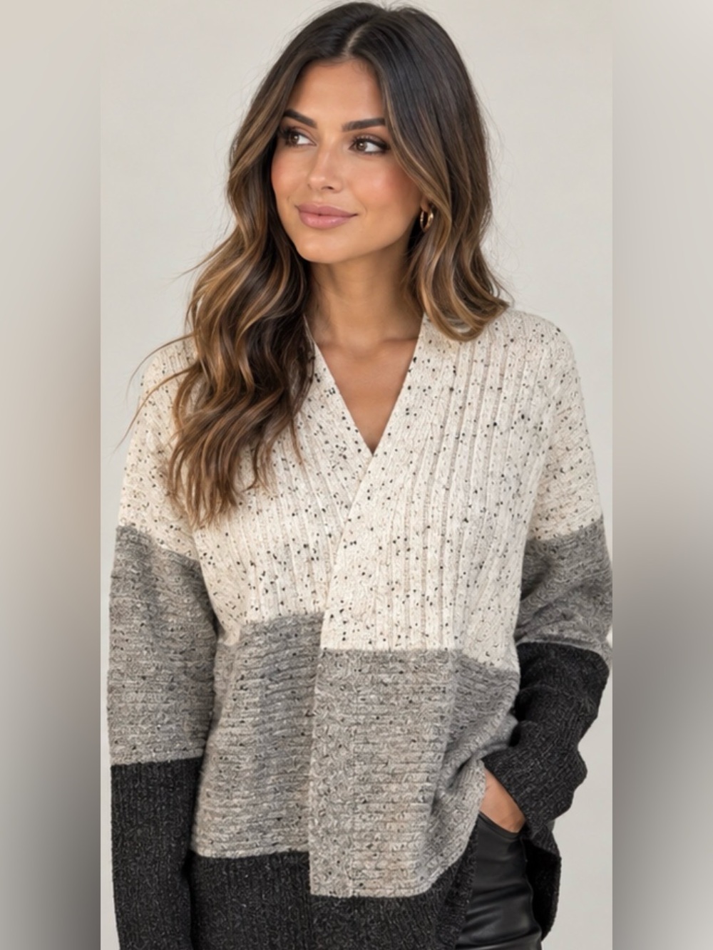 Coastal Grandma,clean girl,Chic Three shades of Grey Cardigan. Super Cozy!